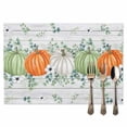 thumbnail image 2 of Orange Green Placemats Set of 8 Pumpkin Eucalyptus Leaves Thanksgiving Wooden Heat Insulated Linen Place Mats, Washable Stain-Proof Table Mats for Dining Tables Holiday Decor 13x19inch, 2 of 9