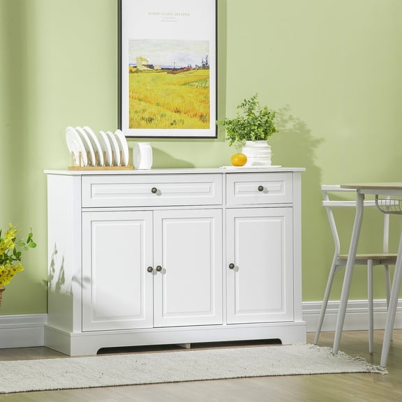 Wooden Sideboards HOMCOM Sideboard Buffet Cabinet, Modern Kitchen Cabinet with 2 Drawers and Adjustable Shelves, Coffee Bar Cabinet, White,Sideboards With Storage