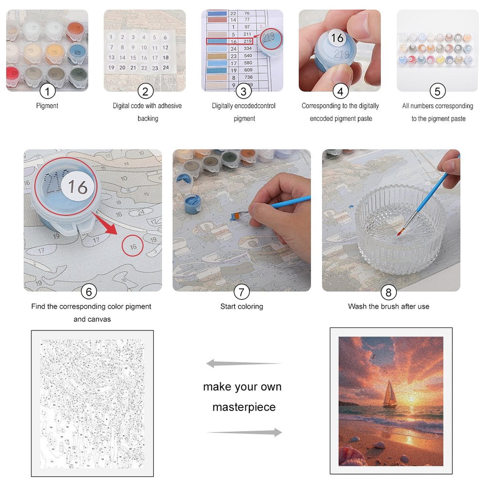Paint By Numbers Kit for Adults Beginner - Seashell Beach Sunset Sailboat Serenity DIY Canvas Painting Kits for Adults, Frameless Paint By Number for Adults for Home Wall Decor 16x20 Inch
