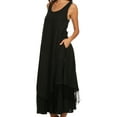 thumbnail image 3 of Sakkas Emma Relaxed Fit Scoop Neck Double Layered with Fringe Tank Dress - Black - L/XL, 3 of 4
