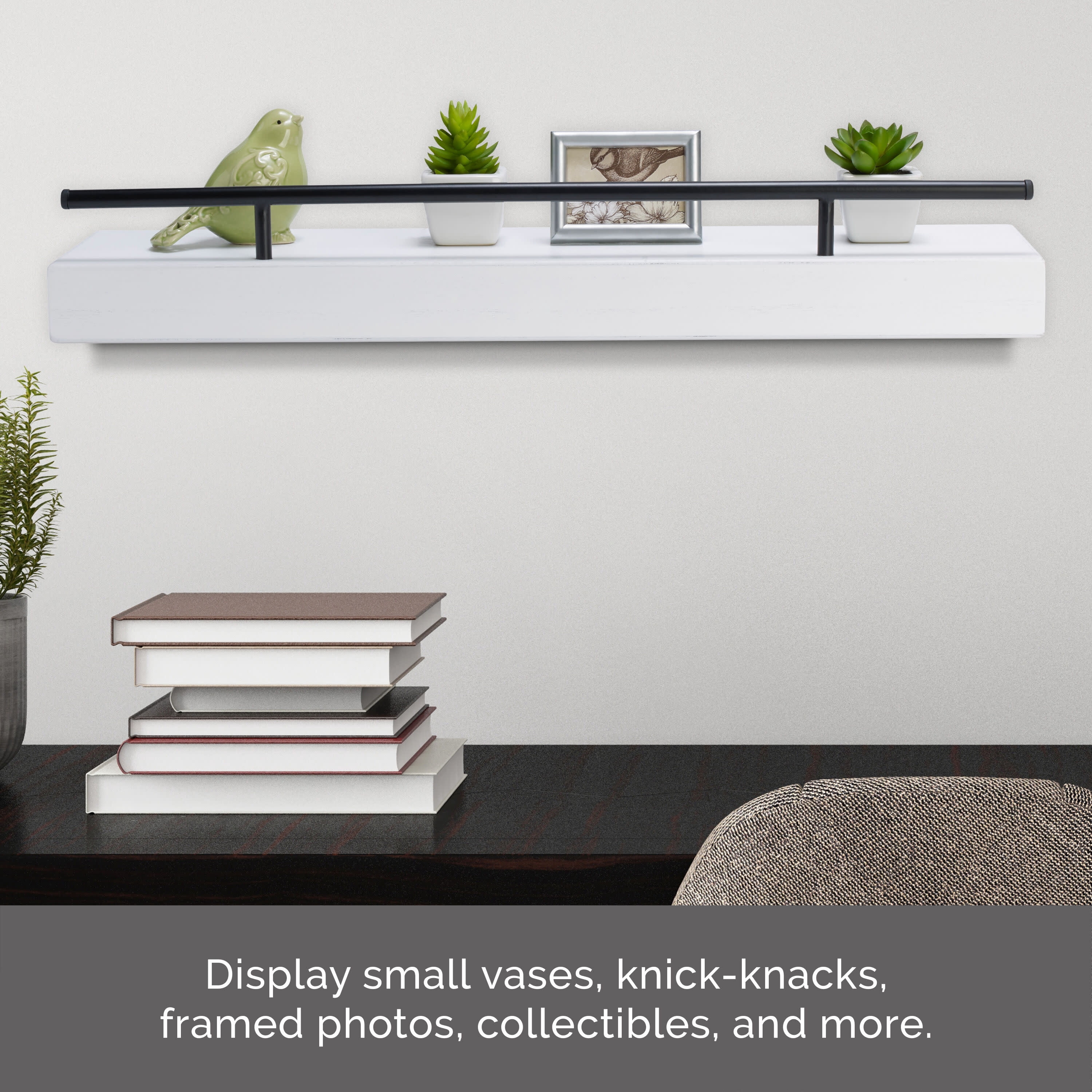 Melannco Hotel Essentials 24 Inch Natural MDF Shelves with Metal Rail White