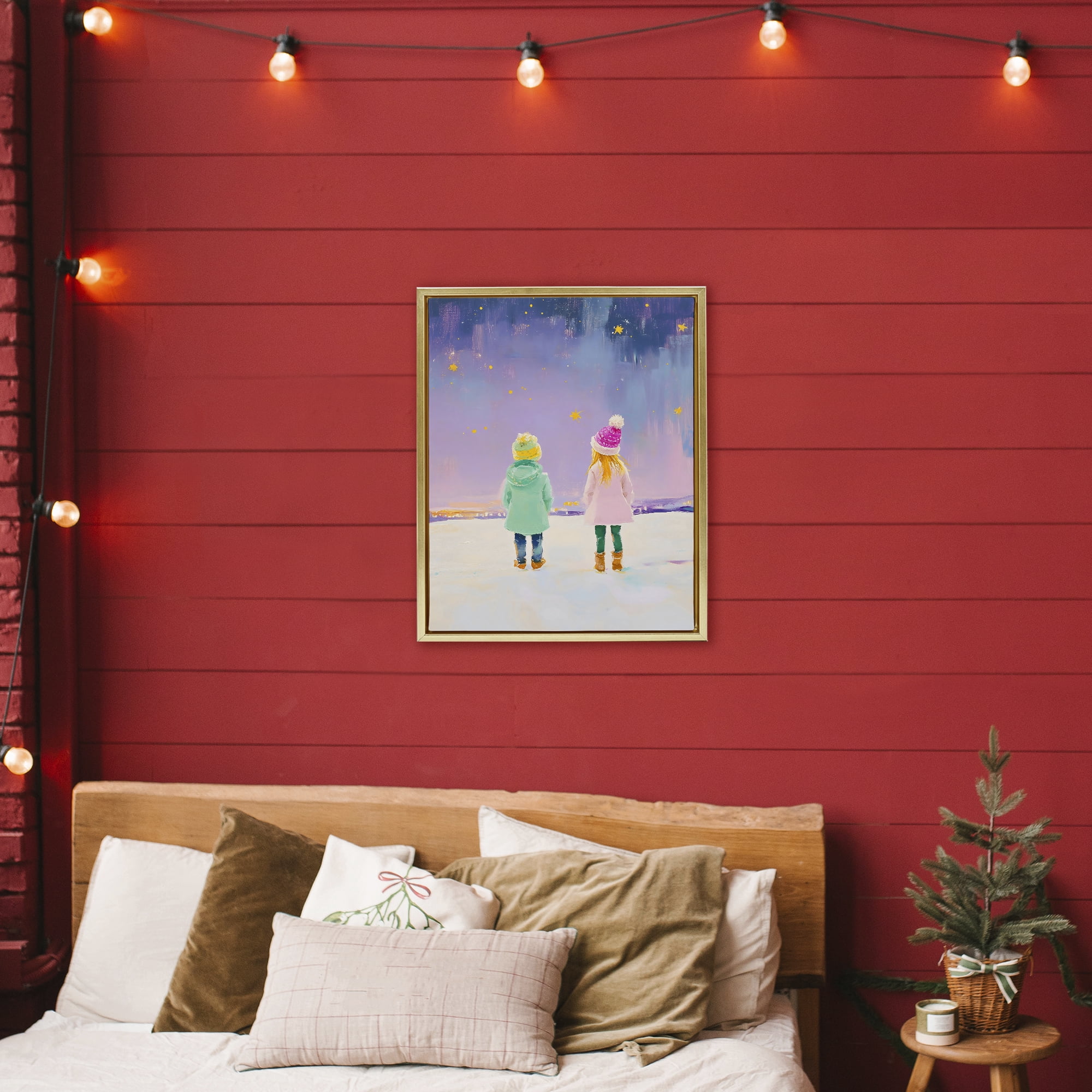 Stupell Industries Children Watching Starry Winter Sky Gold Framed Floater Canvas Wall Art, design by The Prints Vibe