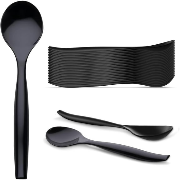 C&S Event Supply Co. Disposable Plastic Serving Spoons, 12 Count, 12 Pack, Black