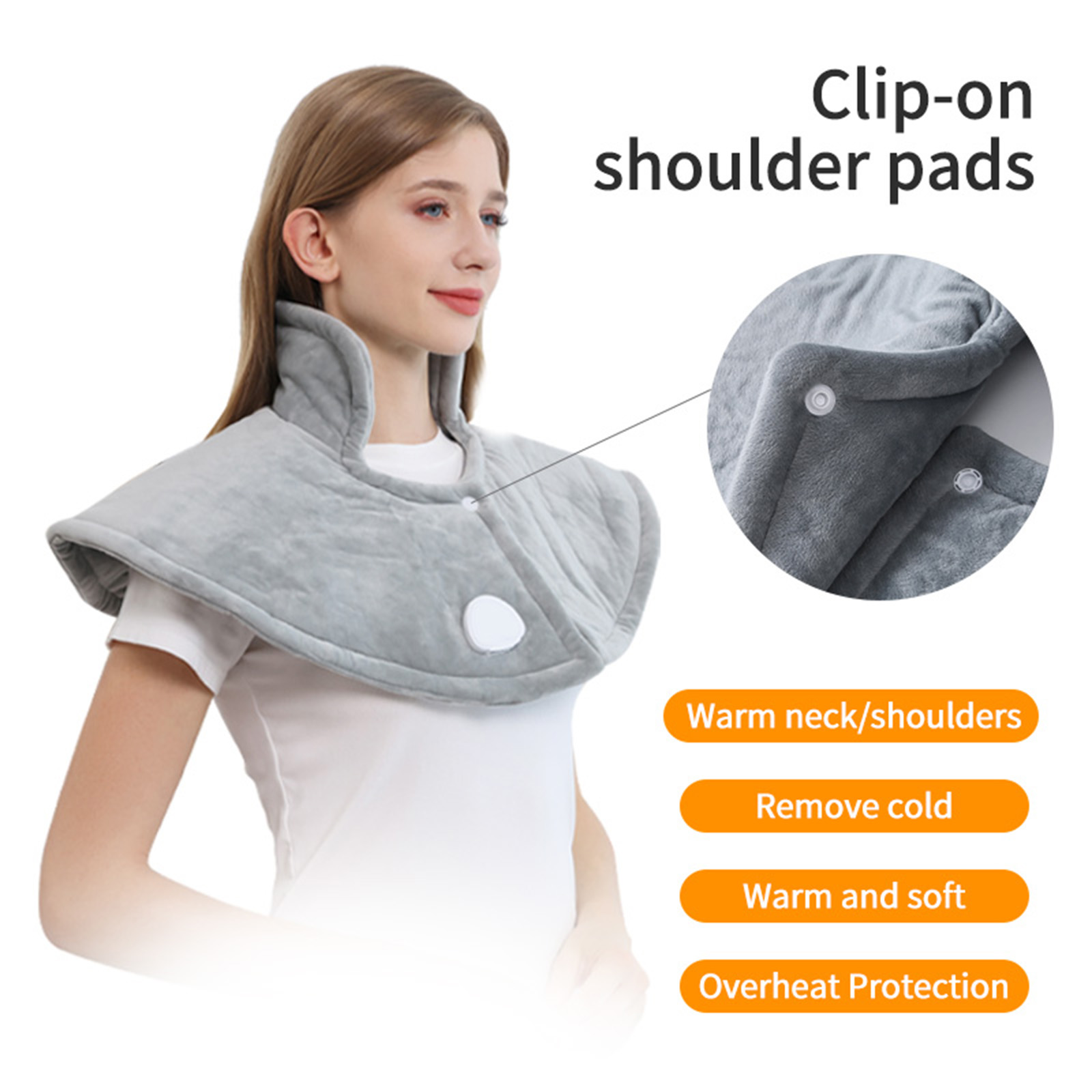 Electric Heating Pad for Neck and Shoulders 17.7x19.7 inches Large Heat Pad with 6 Heat Settings, Auto Shut-Off, and Machine Washable – Pain Relief for Neck, Back, and Shoulders, Grey