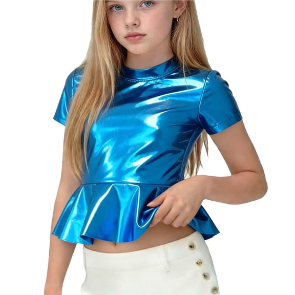 Amidoa Basic Girls T Shirts Cute Solid Summer Crewneck Tops Casual Kids Tees Blue,2-3Years