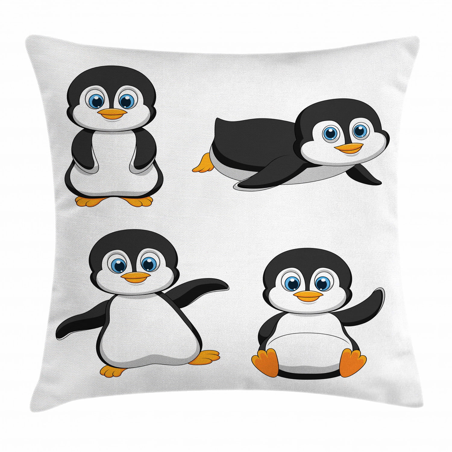 Chenille Cotton Penguin Print Square 17 X 17 Cushion Cover for Sofa Bed Couch 