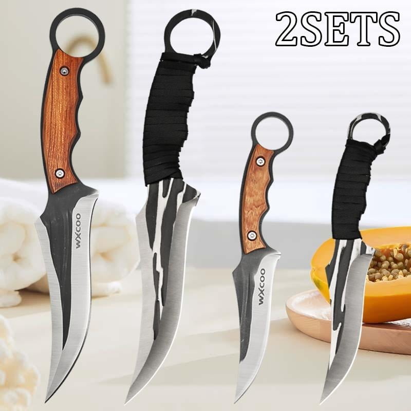 2SETS Kitchen Chef Knife Set with Stainless Steel Boning Knife Cover Professional Utility Knife Outdoor Camping Knife Hand Forged Fruit Knife Beef Slicing Fish Cutting Knife Kitchen Supplies