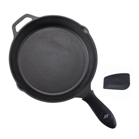 Pre-Seasoned Cast Iron Skillet 12 Inch with Removable Silicone Handle Grip and Pan