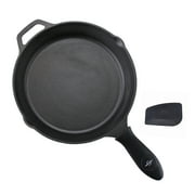 Pre-Seasoned Cast Iron Skillet 12 Inch with Removable Silicone Handle Grip and Pan Scraper, Indoor and Outdoor Use, Oven, Grill, Stovetop, Induction Safe