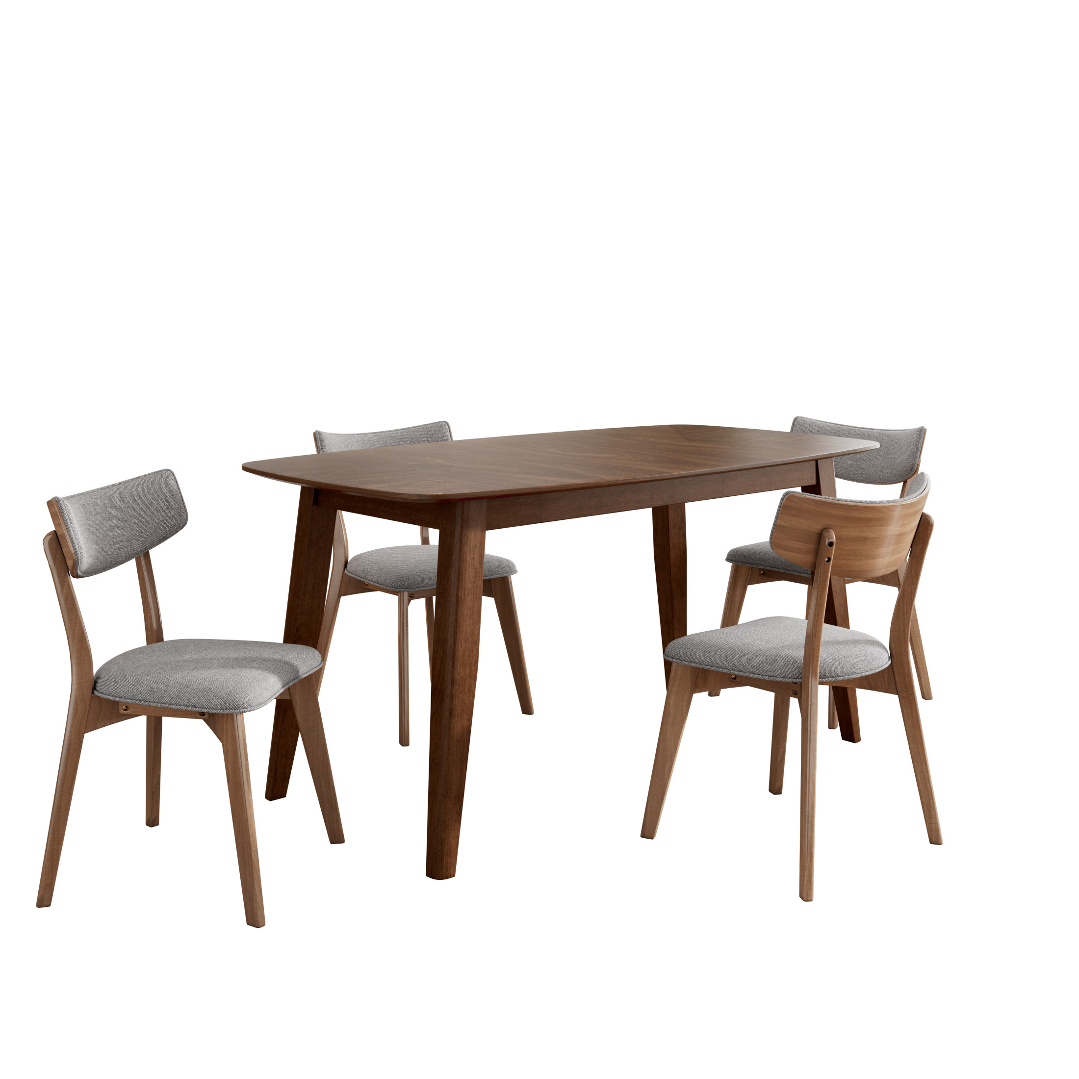 Christopher Knight Home Mid Century Modern 5-Piece Dining Set with Curved Table and 4 Chairs, Grey Cushions