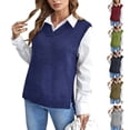 thumbnail image 4 of Women's Solid Color Knitted Fashion Vest, Casual V-Neck Base Layer Sweater for Autumn and Winter Outfits,Light Gray,L, 4 of 5