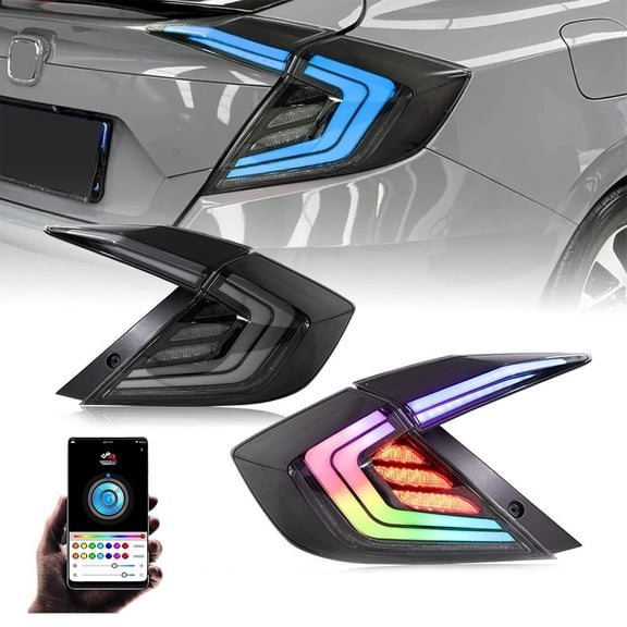 NURATIT RGB LED Tail Lights for Honda Civic 10th Gen Civic Sedan 2016-2021, Rear Tail Lamps Assembly, One Pair Sequential LED Turn Signal, Smoked Rear Lights with Startup Animation