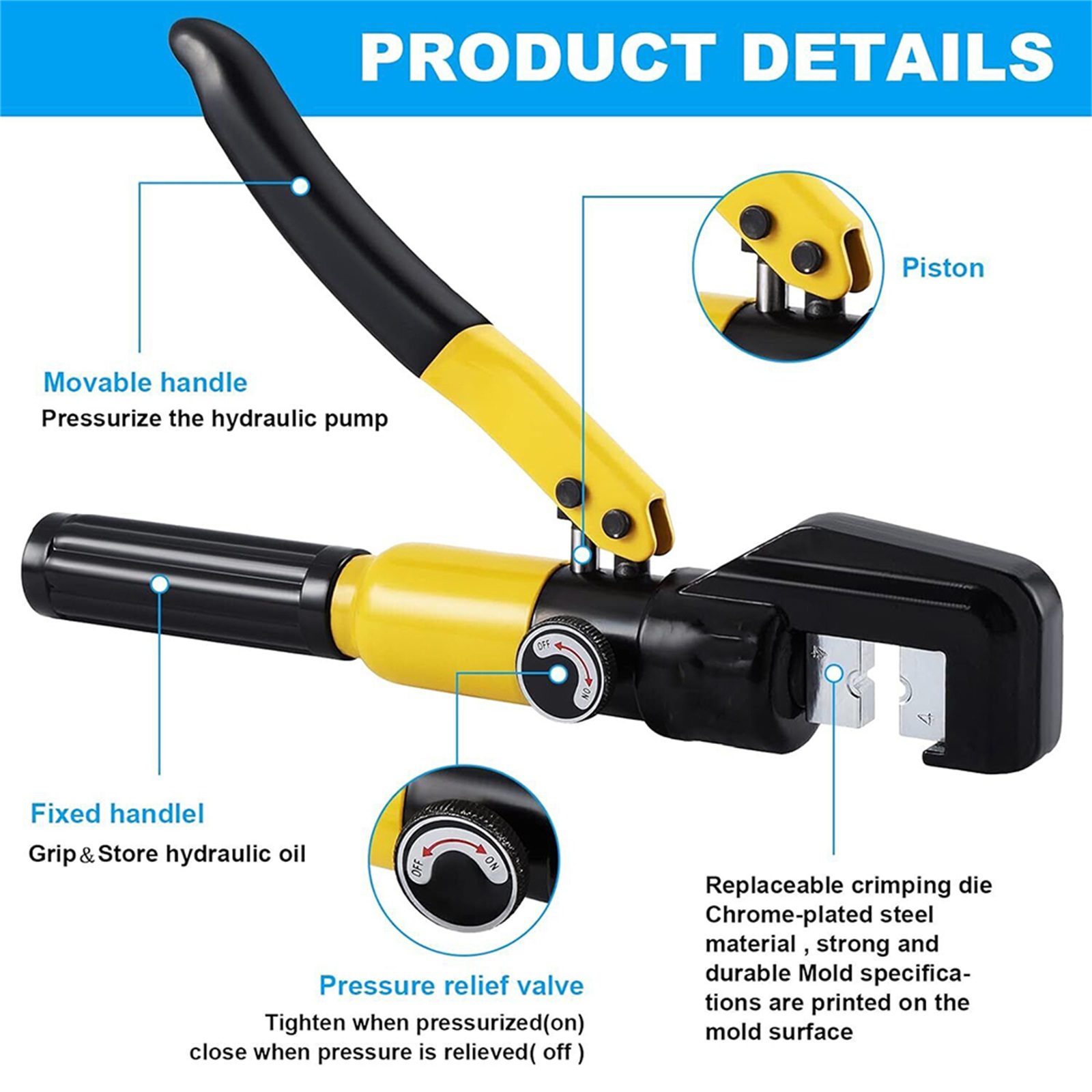 Hydraulic Wire Crimper Tool Kit, Manual Cable Lug Crimping Tool with Carrying Case and Dies for Copper/Aluminum Terminals