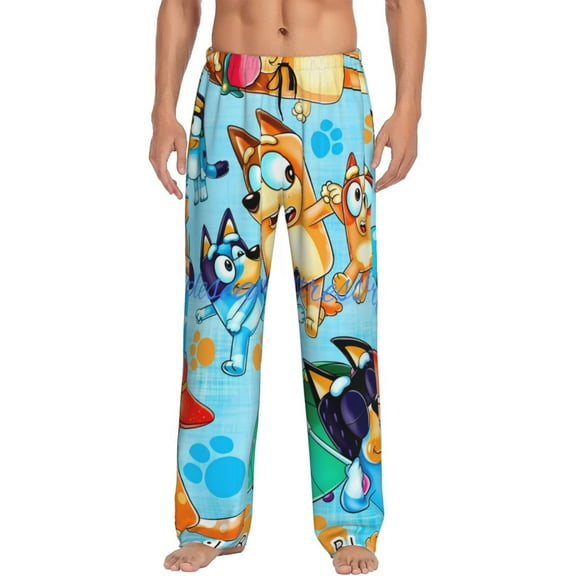 Silaia Bluey Print Mens Pajama Pants,Sleep & Lounge Pants, Men's Pajama Bottoms,PJ Bottoms with Pockets and Drawstring/Elastic Waist-Small