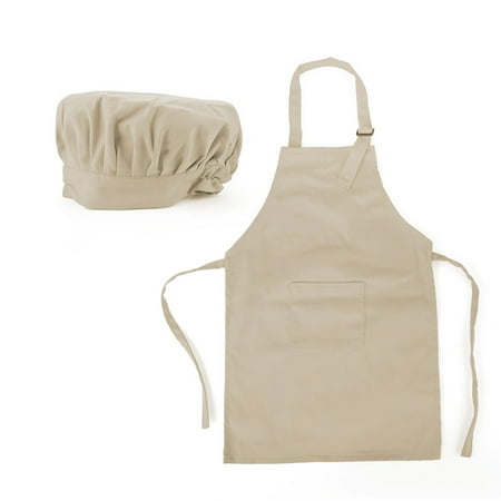6 Sets Toptie Colorful Cotton Canvas Kids Aprons and Hat Set (S-XXL)-Khaki-XXL