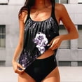 thumbnail image 2 of Jacenvly Women Tankini Set Two Piece Fashion Sleeveless Swimsuit Contrast Color Round Neck Surfing Swimwear Skin-Friendly Women'S Bikini Set Swimsuit Two Piece Printing Beachwear Black, 2 of 10
