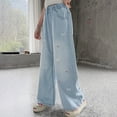 thumbnail image 6 of EnJoCho Teen Girls Jeans Straight Wide Leg Soli𝖽 Tone Elastic Waist Loose Denim Pants Stretch Trousers For Spring Autumn Back-to-School Outdoor Everyday Streetwear Casual Bottoms, 6 of 8