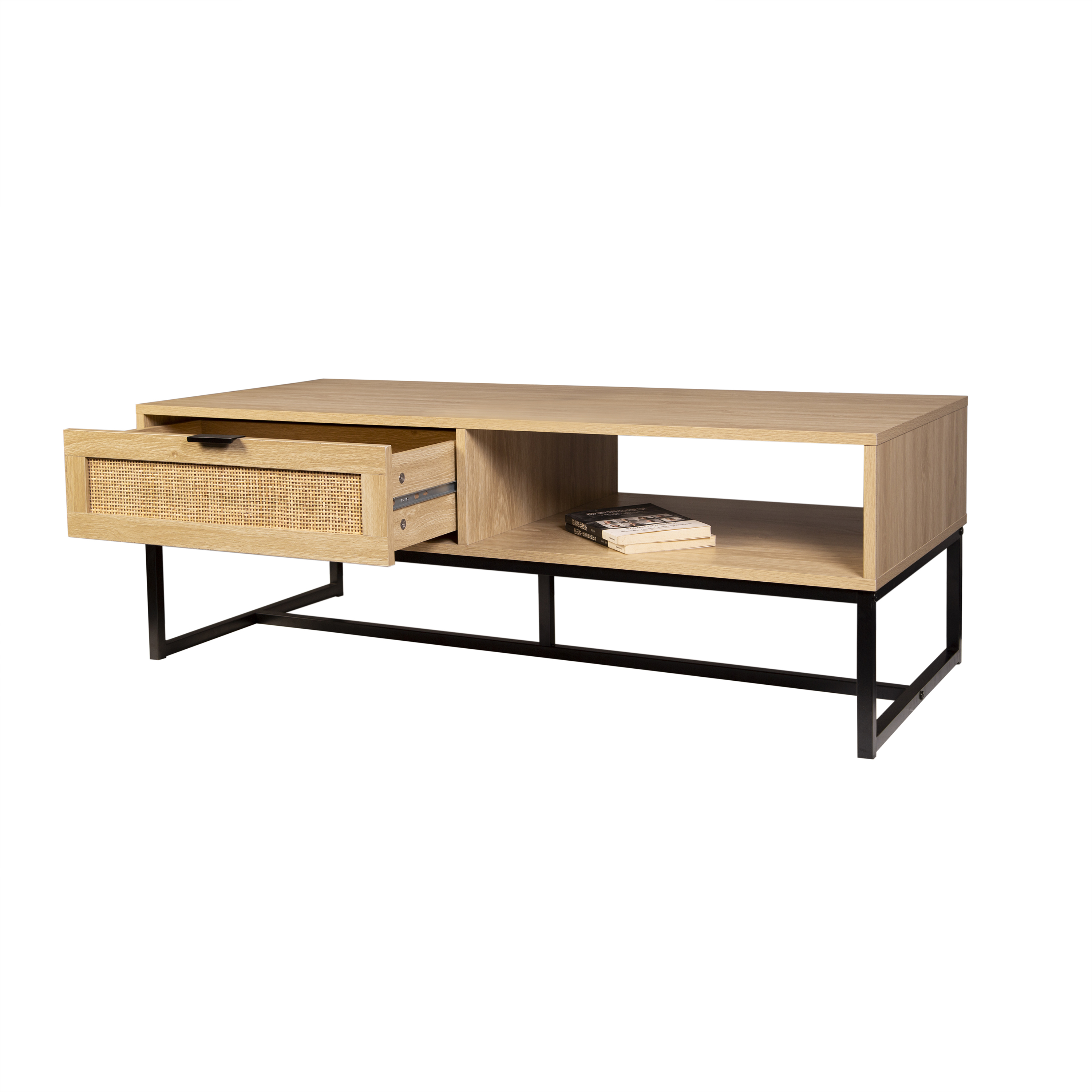 Cove Coastal Modern TV Stand with Storage Cubby and Drawer, Natural Wood
