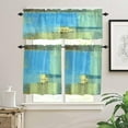 thumbnail image 2 of Blue Teal Kitchen Curtains Set Valance Tier Curtains Set, Modern Oil Painting Abstract Art Geometric Aesthetics Farmhouse 3 PCS Rod Pocket Kitchen Window Short/Half/Small Curtain 27.5x36"x2 Panels, 2 of 5
