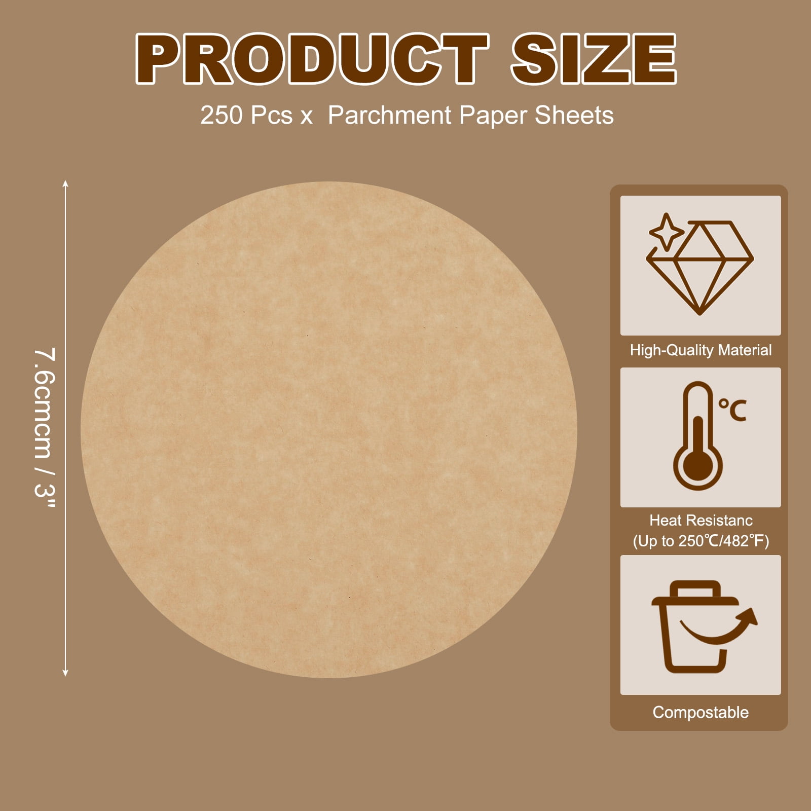 Unique Bargains Unbleached Non Stick Parchment Paper Baking Sheets Wood Color 3"