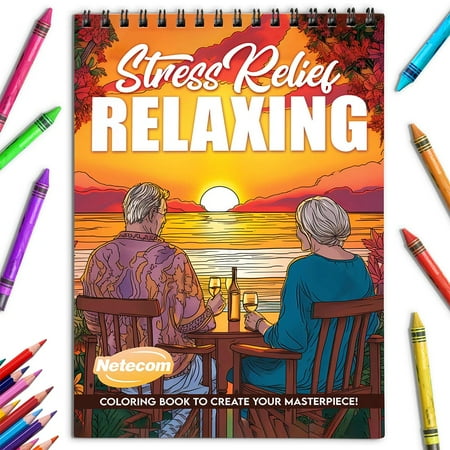 Netecom Stress Relief Relaxing Coloring Book for Adults Spiral Bound Soft Cover