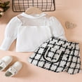 thumbnail image 2 of Toddler Girl Outfit Mesh Patchwork Long Sleeve Shirts and Elastic Plaid A-Line Skirt Set Fall Clothes 2-3 Years, 2 of 8