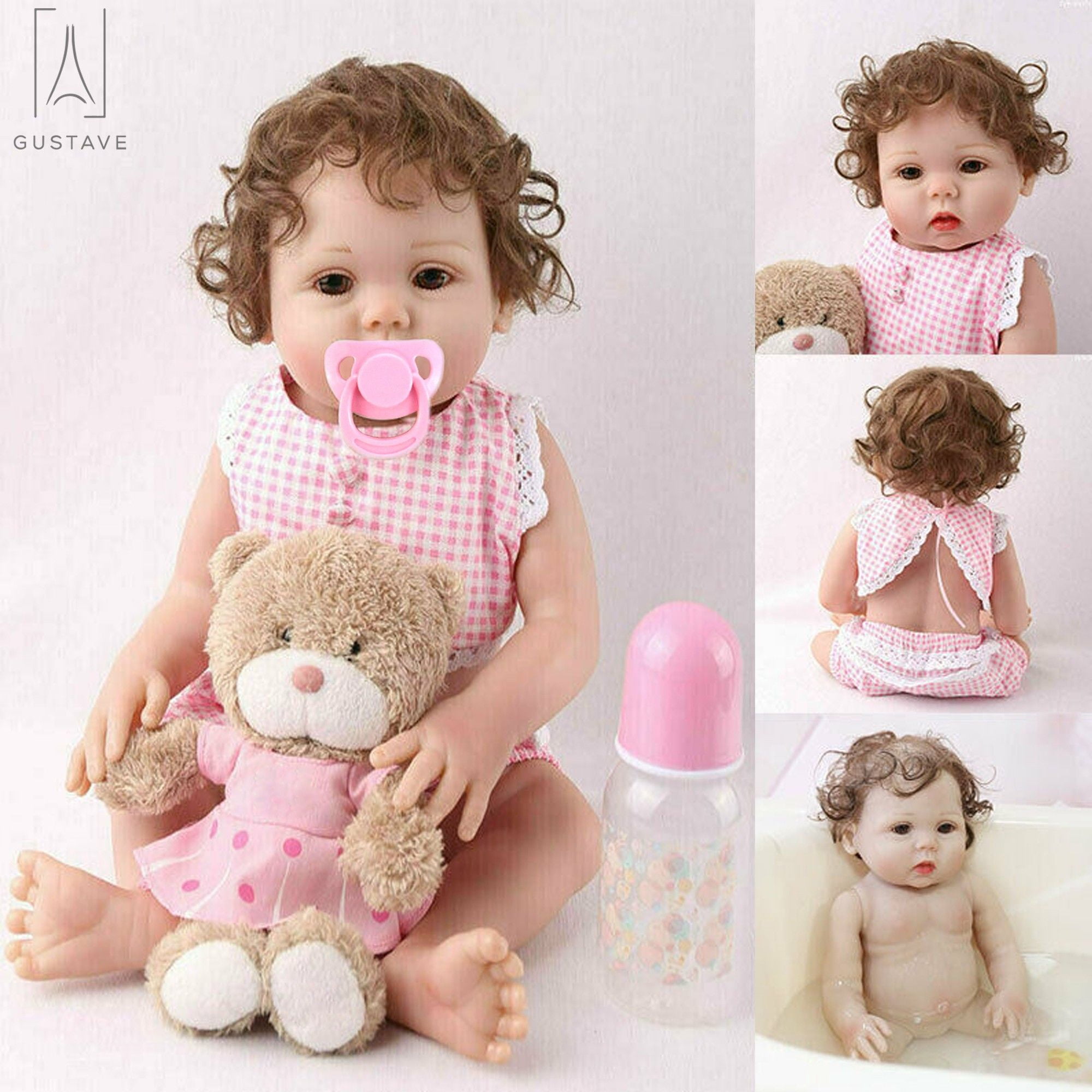 Reborn Baby Doll Girl 22" Full Vinyl Silicone Anatomically Correct Curly Hair 
