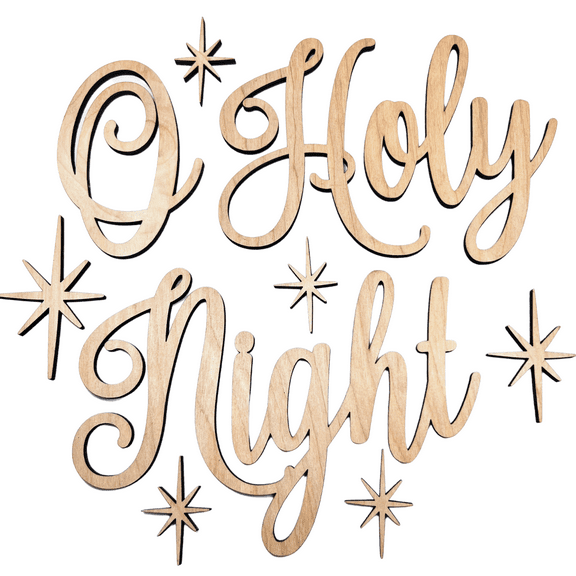 Krafty Supply 1/4" Birch Wood O Holy Night with Stars Wood Words Cutout | Merry Christmas wood | Christmas wreath | Christmas Door hanger | Wood Shapes | 4"