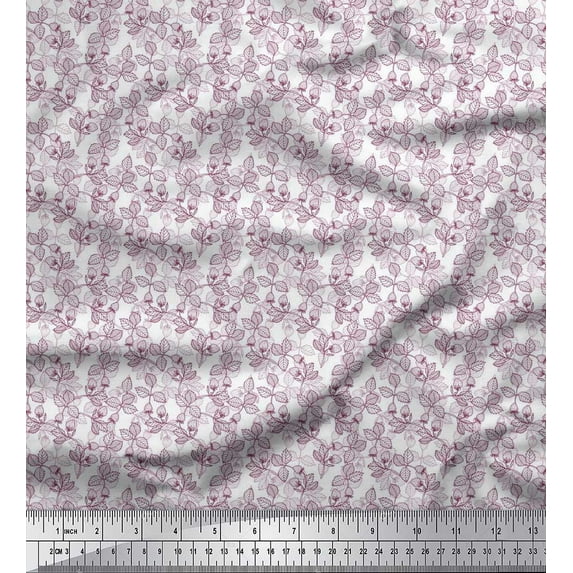 Soimoi Cotton Cambric Fabric Leaves & Strawberry Shirting Printed Fabric 1 Yard 42 Inch Wide