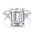 thumbnail image 2 of Gem Stone King 925 Sterling Silver White Moissanite and Lab Grown Diamond 3-Stone Engagement Ring for Women | 7.66 Cttw | Emerald Cut 12X10MM | Gemstone Birthstone | Size 7, 2 of 3