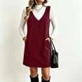 thumbnail image 6 of Liuinsasek Fall Dress for Women Fashion Sleeveless Suede V-Neck Simple and Classic Short Dress with Pockets Daily Casual Warm Outfits, 6 of 9