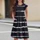 thumbnail image 2 of Girls Summer Sundress Casual Striped Midi Dress with Pockets Short Sleeve A-Line Summer Dress for Everyday Wear ,Sie:90, 2 of 9