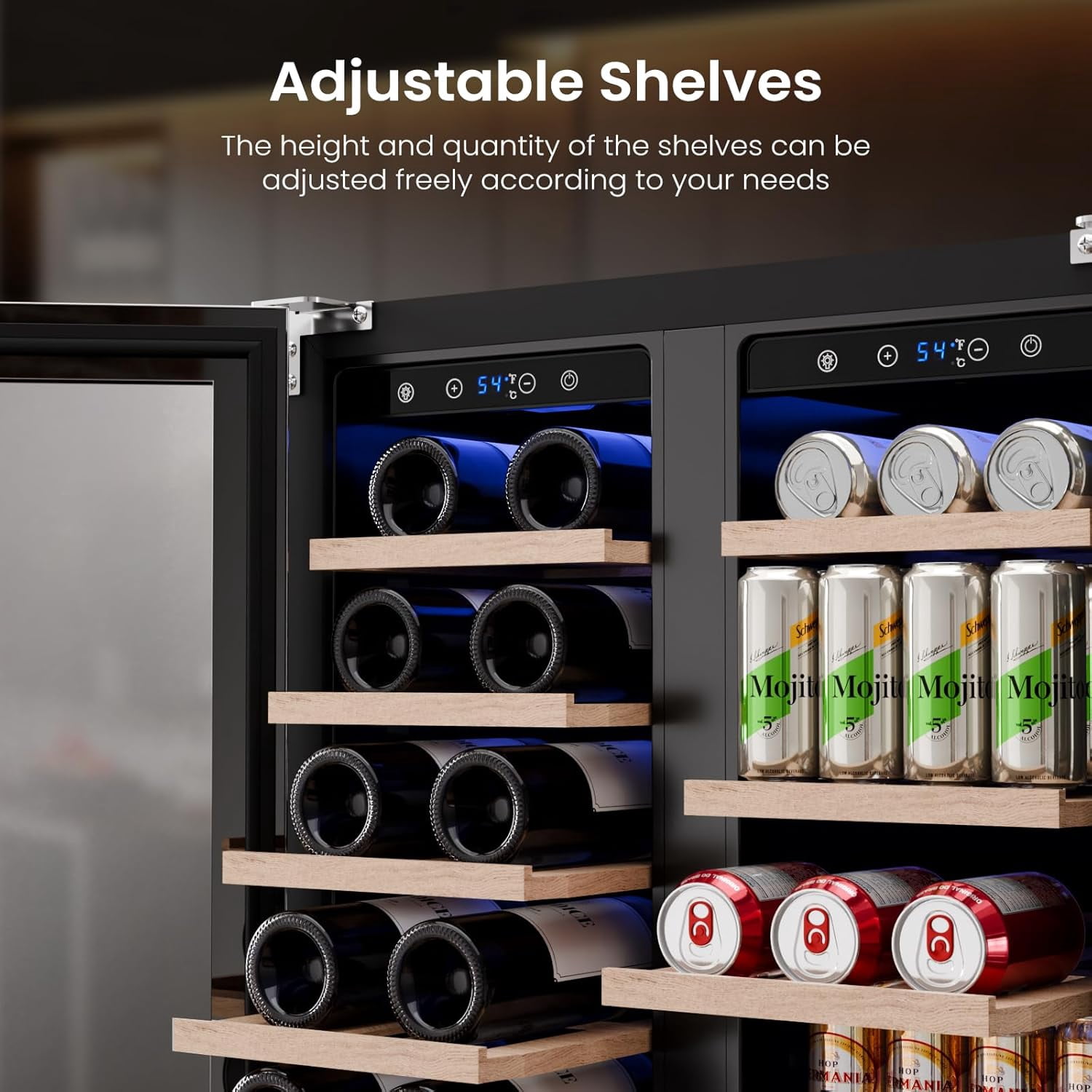 Auseo 24" Wine Cooler, 20 Bottle and 88 Cans Dual Zone Beverage Refrigerator with Glass Door, Built-in or Freestanding Wine/Beer/Beverage Fridge with Blue LED Light