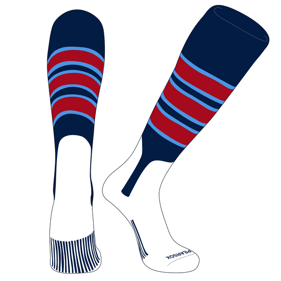 PEAR SOX OTC Baseball Softball Stirrup Socks (C, 7in) Navy, Sky Blue, Red (S)