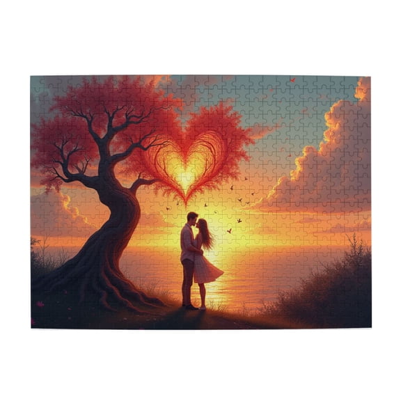 Sunset Love Tree 500Piece Jigsaw Puzzle For Adults – Romantic Couple Heartshaped Tree Beautiful Artwork Challenging And Relaxing Puzzle Game Great Gift Idea Sunset Couple Heart Tree 20.5X15In