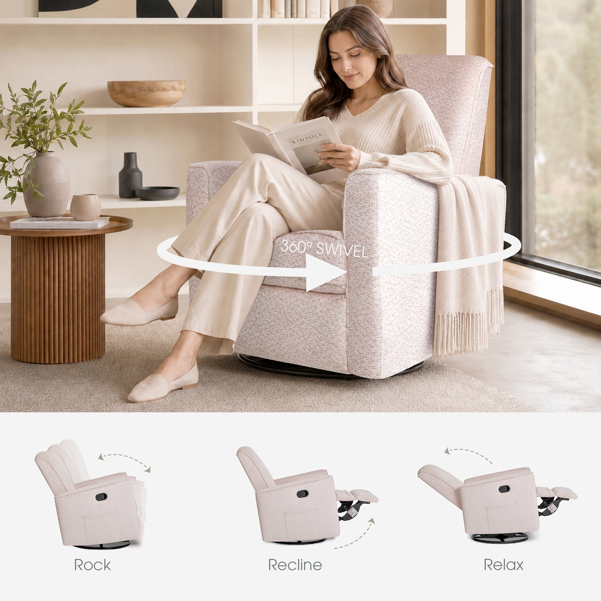 Evolur Raleigh Basic Glider |Recliner| Rocker, Ballet Pink
