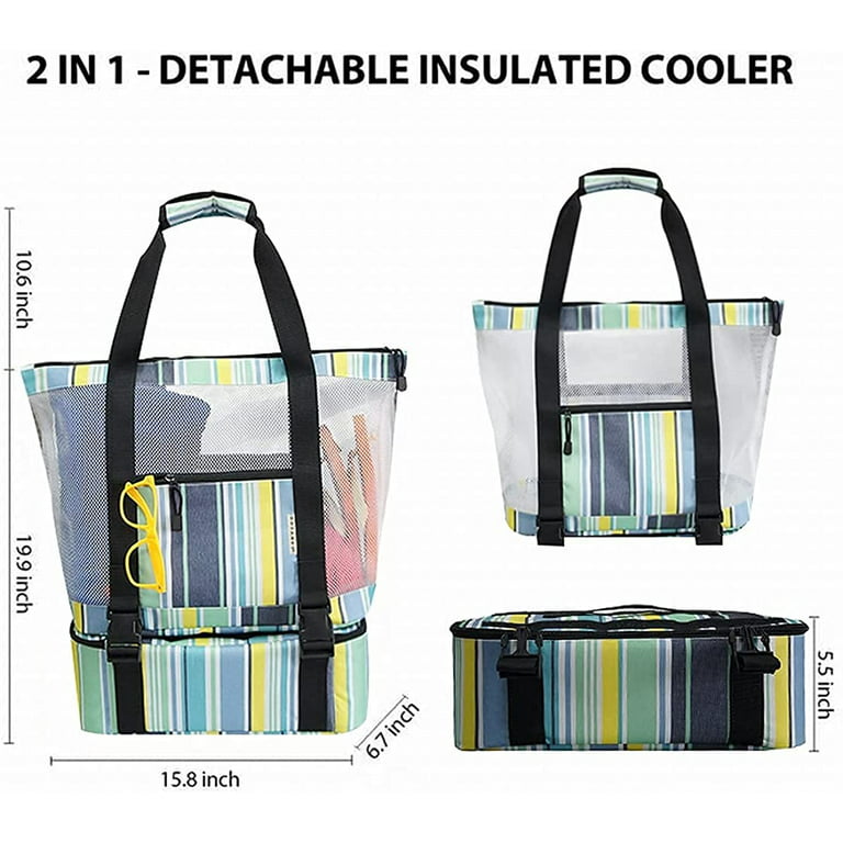 Mesh Beach Tote Bag with Cooler Insulated Detachable Pool Bags for Women