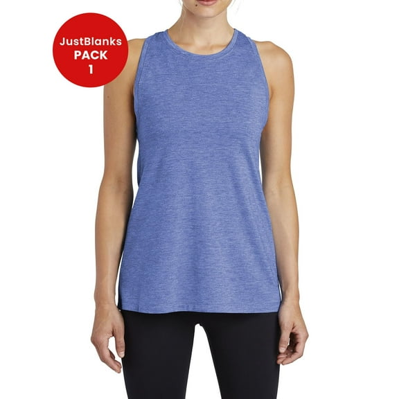 JustBlanks Ladies PosiCharge Tri-Blend Wicking Tank This ultra comfortable racerback tank combines moisture-wicking performance Self-fabric binding at neck and armholes