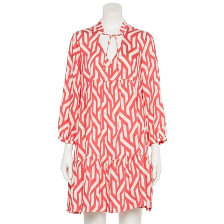 Women's Ellen Tracy V-Neck Long Sleeve Tiered Mini Dress Color: Geo Print Size: X SMALL