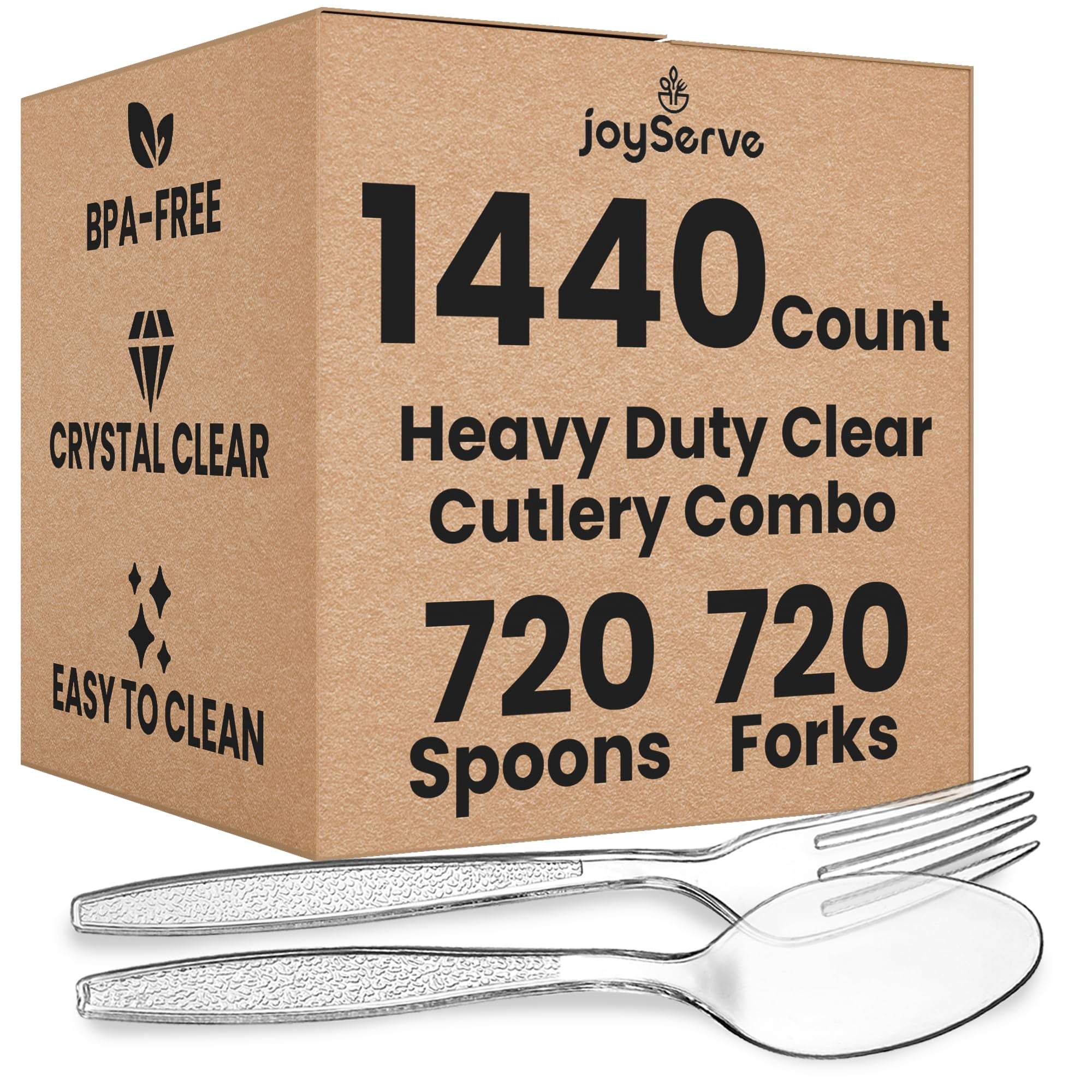 JoyServe Clear Plastic Cutlery Set, Bulk 1440 Count photo 1