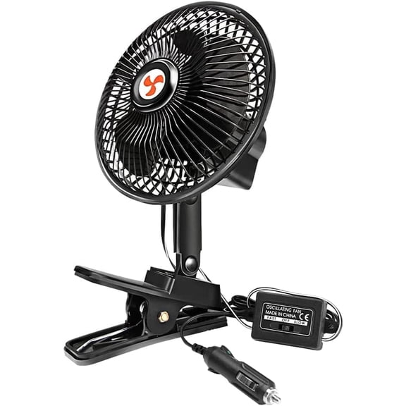 12 Volt Oscillating Fan, 6" Portable Car Fan With Car Cigarette Lighter, 360° Cooling Ventilation, Car DC Clip Fan, 12v Fan for Truck,RV,Car (Cord Length 5FT)