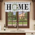 thumbnail image 6 of Rustic Home Curtain Valances for Windows, Kitchen Valance Window Treatments Panel 2 Pack, Eucalyptus Leaves Farmhouse Wreath Plaid Rod Pocket Short Curtains for Bathroom Bedroom 60 x 18 Inch, 6 of 8