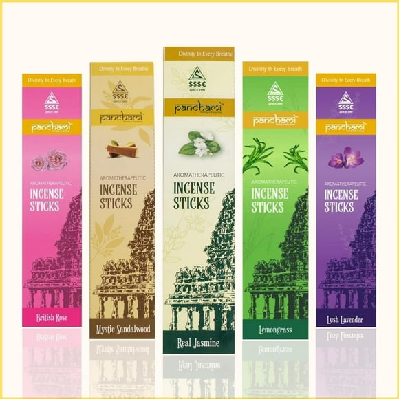 Varillas de incienso Panchami Sacred Fragrances, 5 aromas, 84 varillas