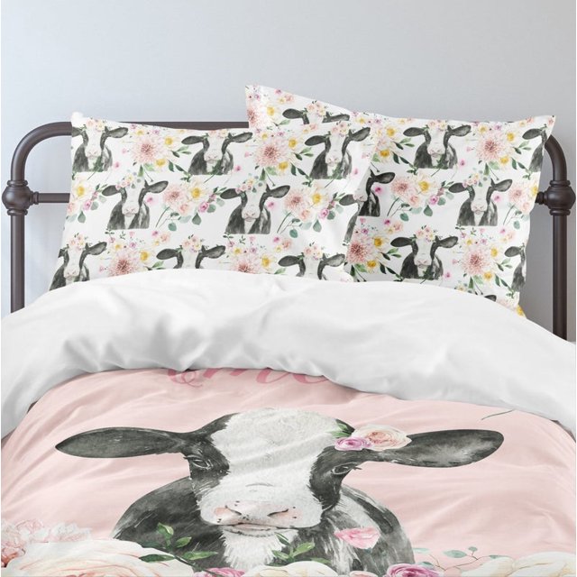 Juego de Cama Infantil Personalizado Becerro Floral de Granja (Funda nórdica o de edredón)