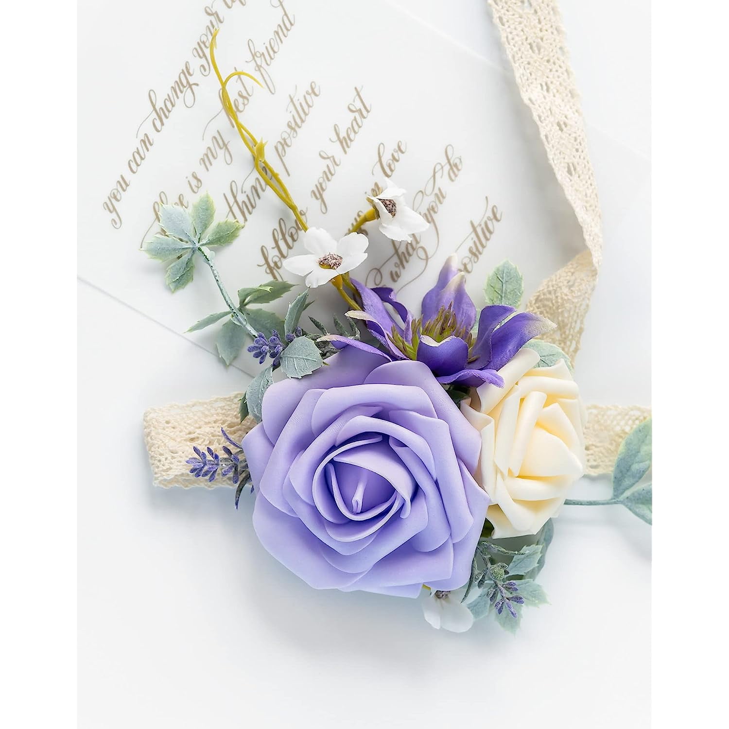 corsage for purple prom dress Artificial Silk Roses Bridesmaid Wrist Corsage, Purple