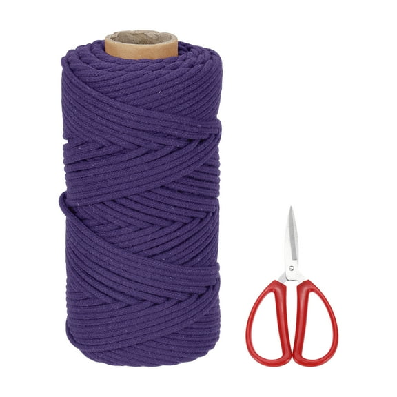 Braided Macrame Cord, 4mm x 109 Yards Natural Cotton Rope Macrame Yarn Bohemia Craft String with Scissors(Dark Purple)
