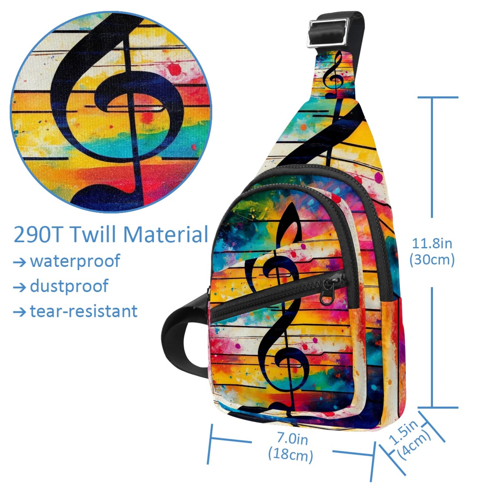 ERJLKXP Tie Dye Music Notes Small Mens Women Crossbody Chest Bag, Travel Over Shoulder Sling Bag Backpack Men Side Bag,Daypack
