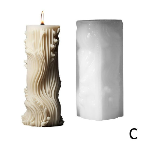 European Cylinder Candle Molds for Candle Making DIY 3D Carved Wave Candle Silicone Mold Home Decor
