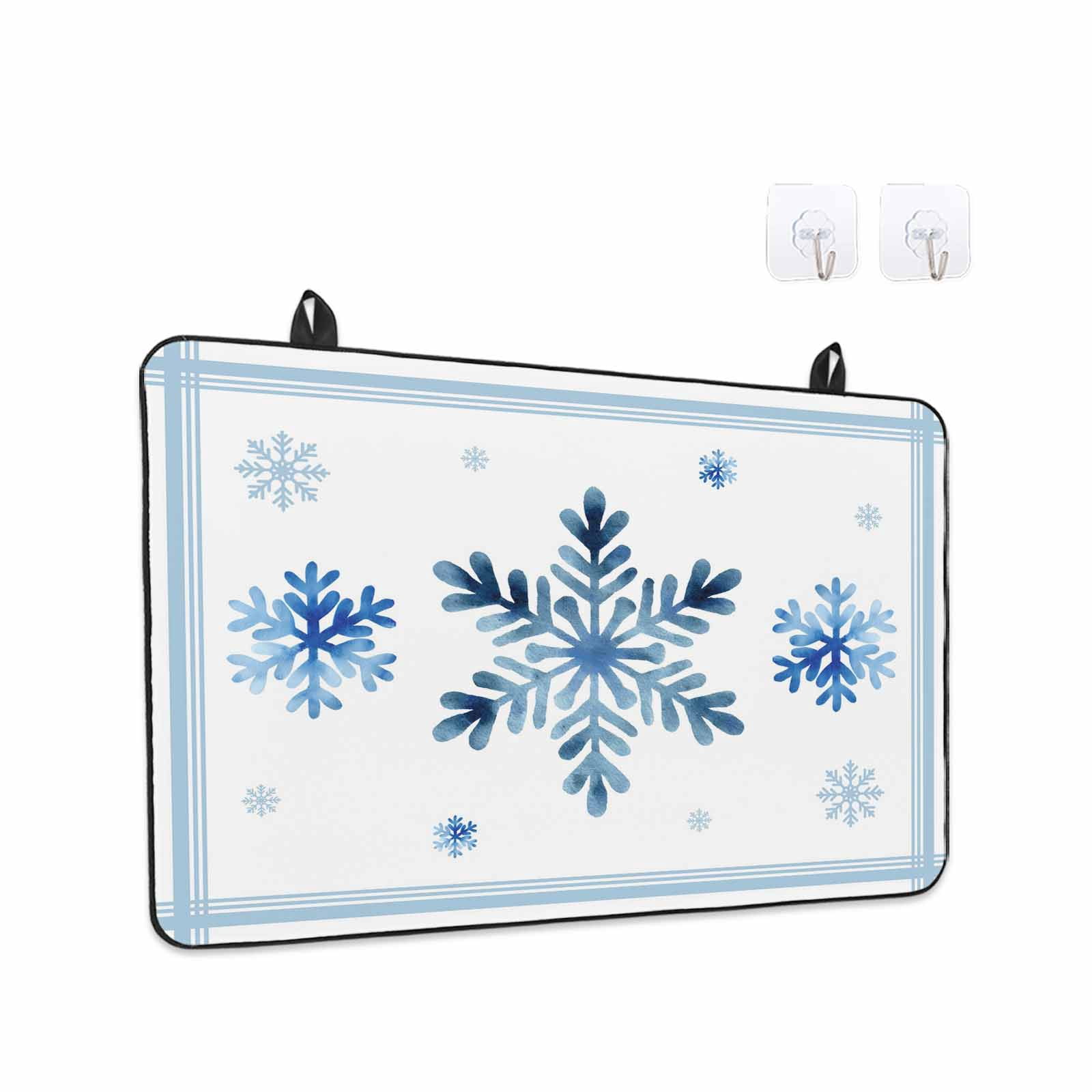 Navy Blue Snowflake Stove Top Cover for Electric Stove, Heat-proof & Non Slip Glass Top Stove Cover Protector, Christmas Winter Vintage White Stripes Kitchen Flat Cooktop Rubber Mat 24x21 Inches