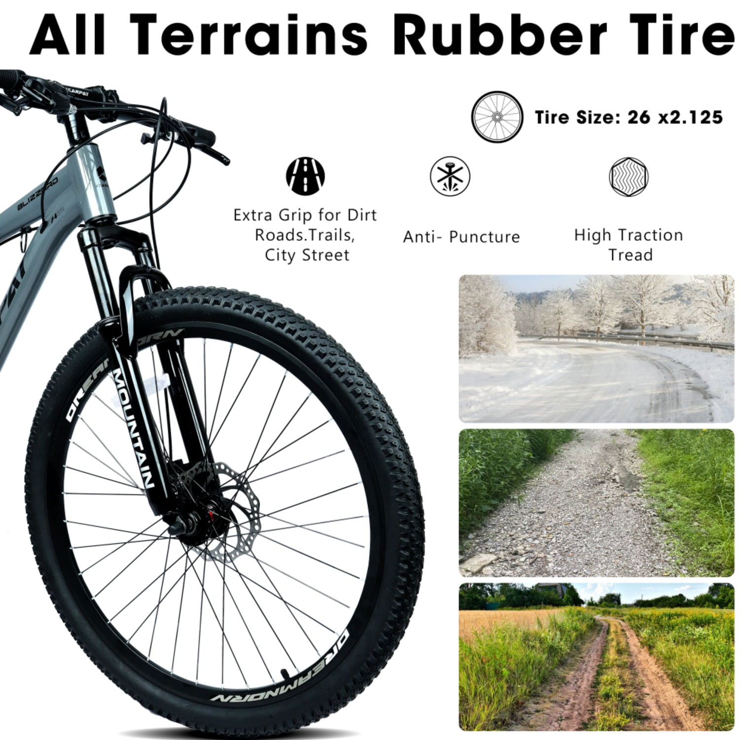 Ecarpat 26 Inch All-Terrain Mountain Bike with Disc Brakes 21-Speed Drivetrain & Durable Carbon Steel Frame Ideal for Men and Women, Perfect for Trail Riding and Touring